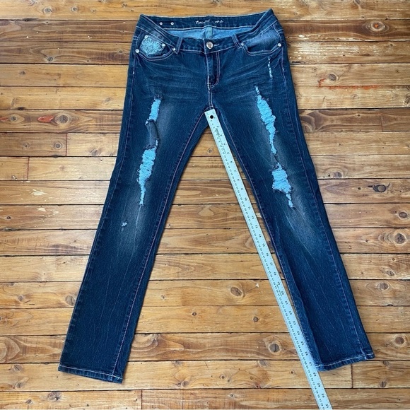 TOUCH Me jeans crystal embellishments flap pockets low rise ripped size 11-12 - Picture 8 of 14